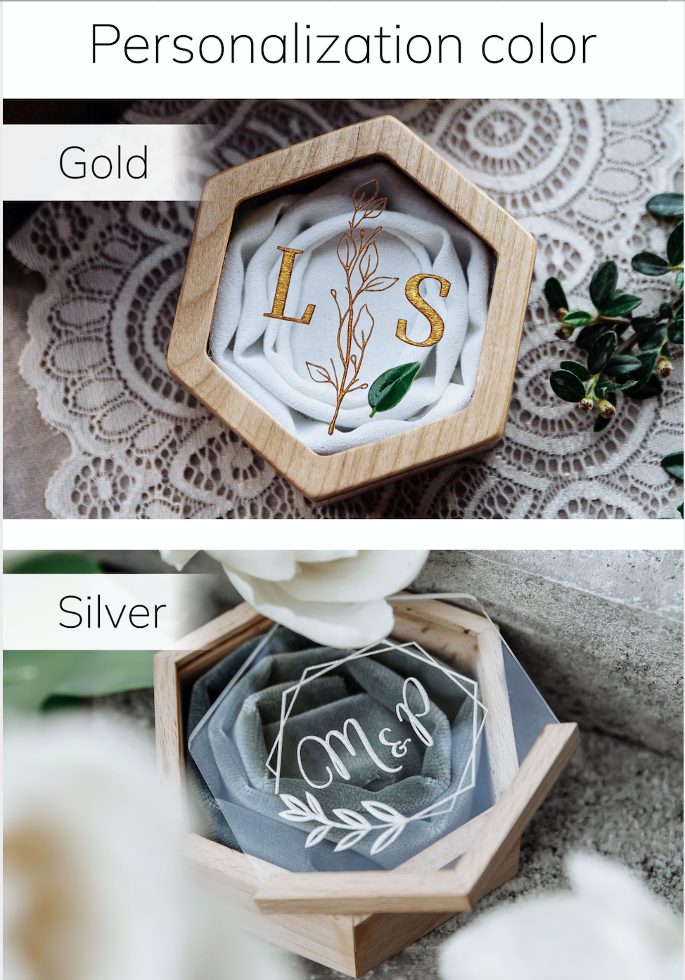 Wedding ring box with magnets ∙ Hexagon BEIGE